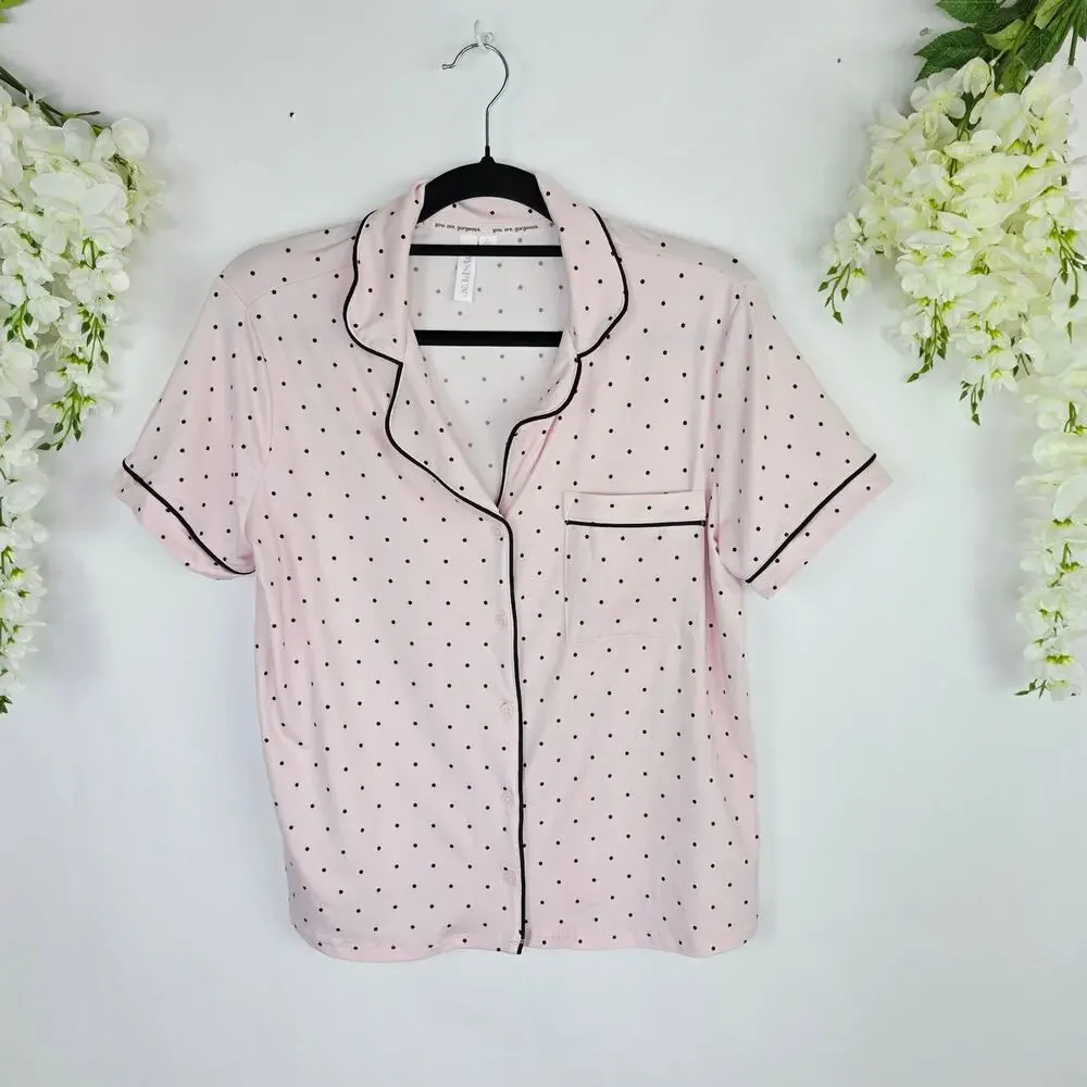 Joyspun Pajama Set Women Medium Pink Polka Dot Soft Lounge Coquette Buutery Soft